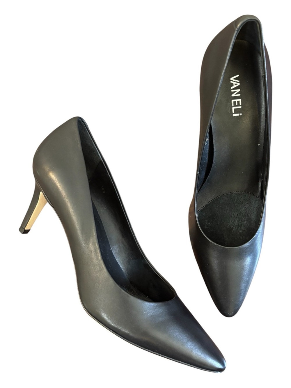 Vaneli Black Pointed-Toe Leather Pumps Size 10 N